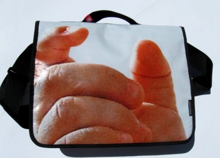 The recycled laptop bag with a thumb that looks more like it was built into the campaign as a secret Da Vinci code.